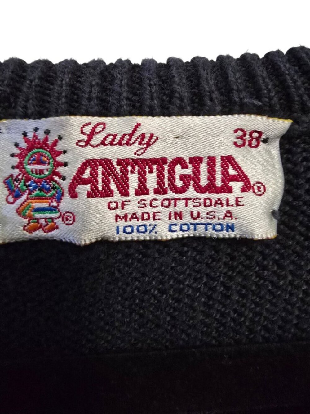 Vintage Lady Antigua Los Caballeros Golf Golf Sweater V-Neck Size 38 Made In USA - Picture 3 of 7